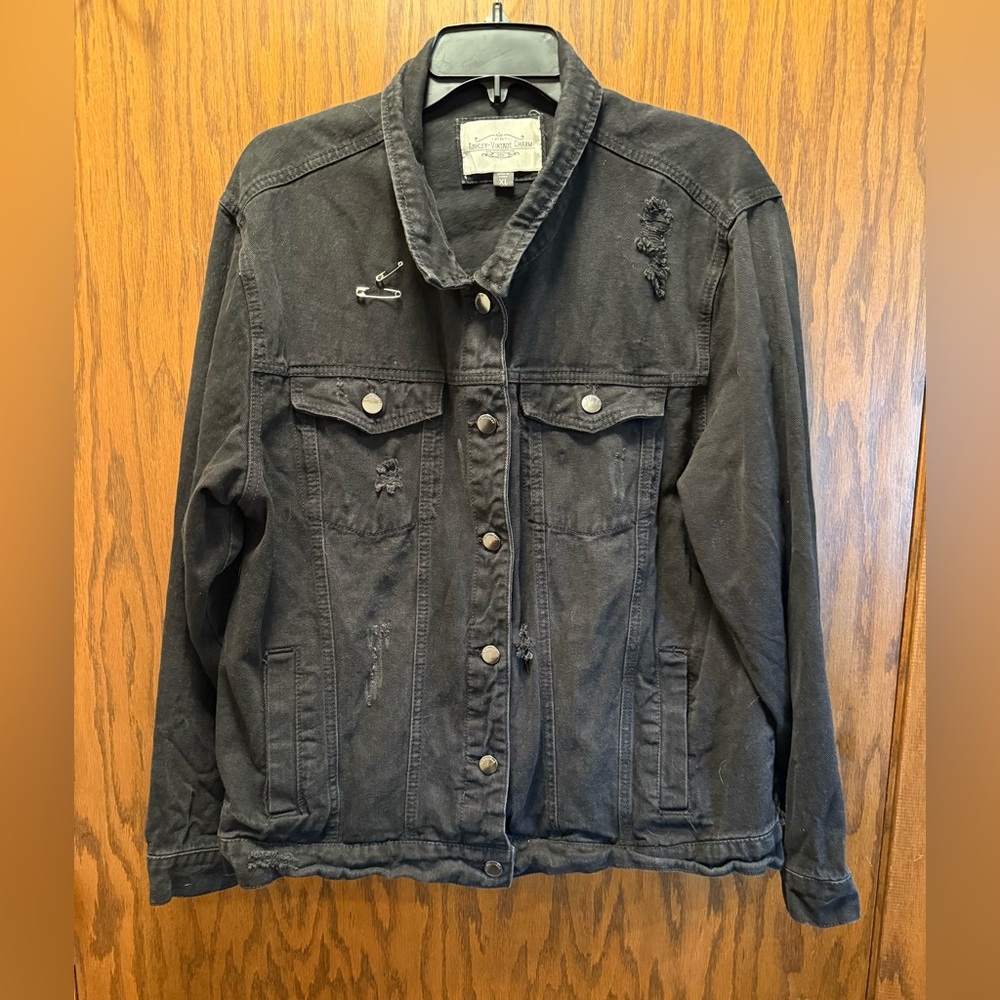 Black Denim Jacket with Distressed Details